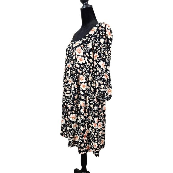 American Eagle Floral Print Black Dress Puff Sleeves & Open Back W/ Tie Detail M - Picture 5 of 12